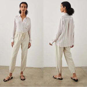 RAILS Charlie White Beige Striped Linen Long Sleeve Button Down Top Size S Small